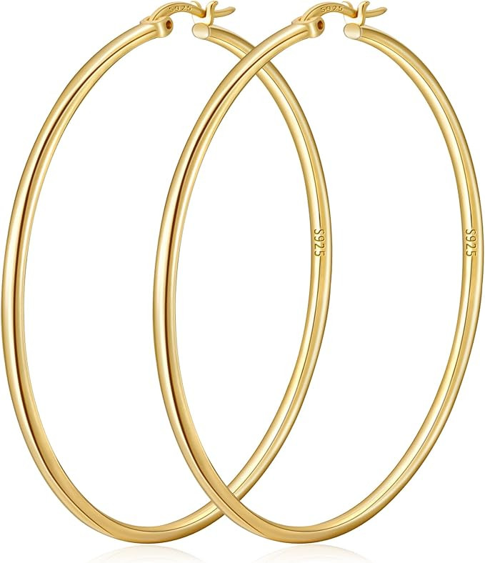 DORANA 2mm Gold Hoop Earrings for Women Hypoallergenic Large Gold Earrings for Women Big Hoop Ear... | Amazon (CA)