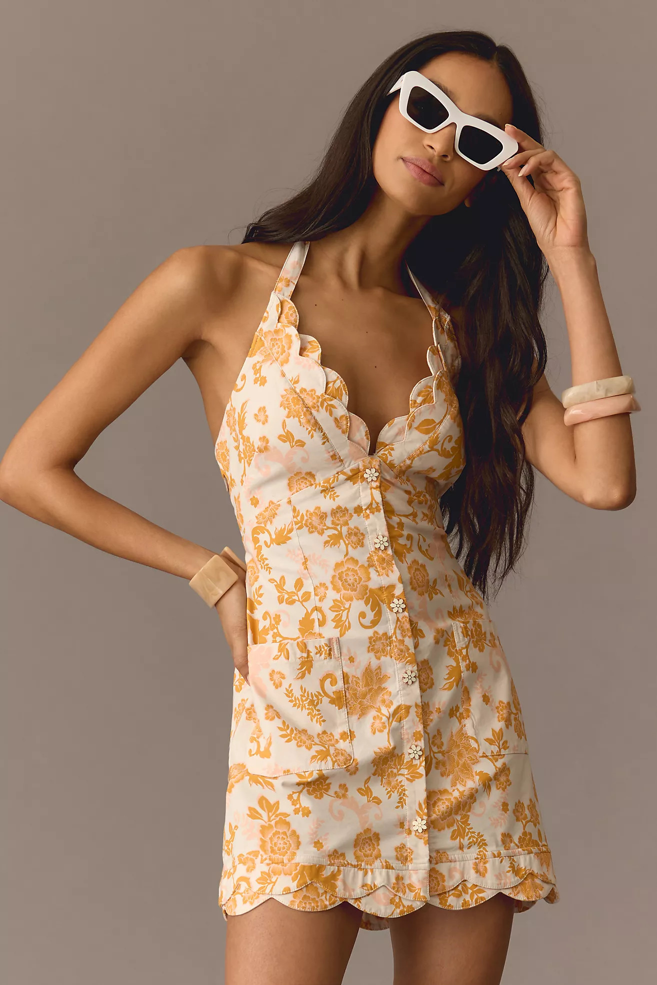 Maeve V-Neck Scalloped Mini Dress | Anthropologie (US)