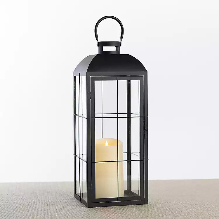 Black Metal Windowpane Lantern, 21 in. | Kirkland's Home