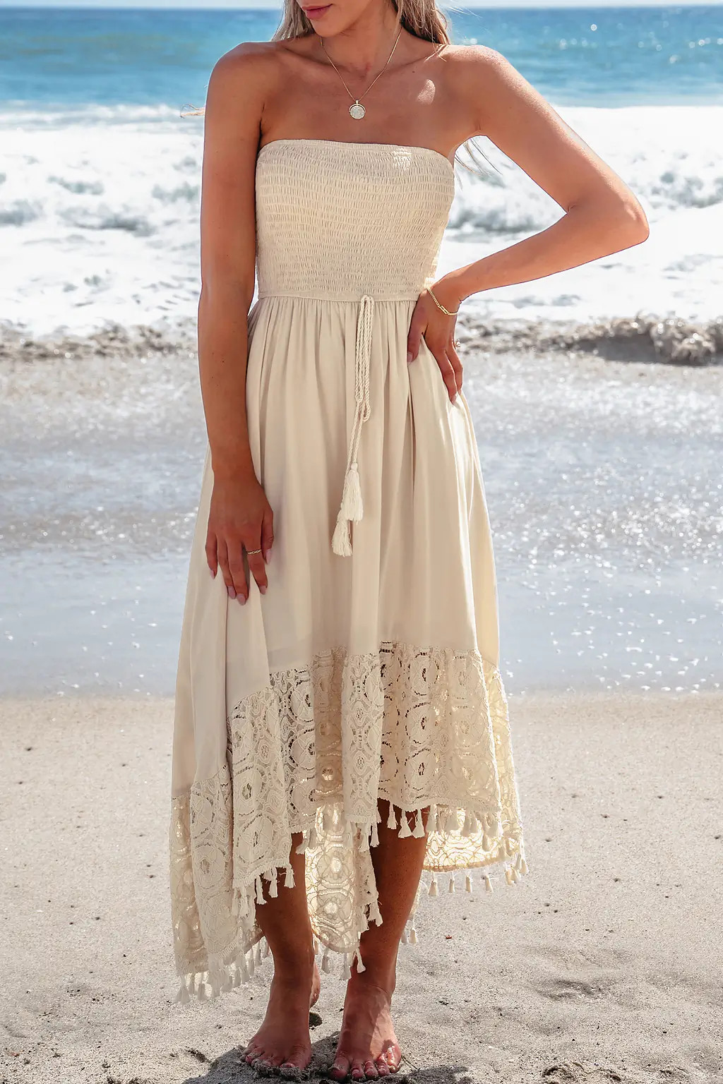 Sand Smocked Tassel Tie Tube Dress | Beach Chic | Cupshe | Cupshe US