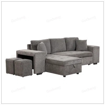 104.5inch Pull Out Sleeper Sofa Reversible L-Shape 3 Seat Sectional Couch with Storage Chaise and 2 Stools for Living Room Furniture Set | Wayfair North America