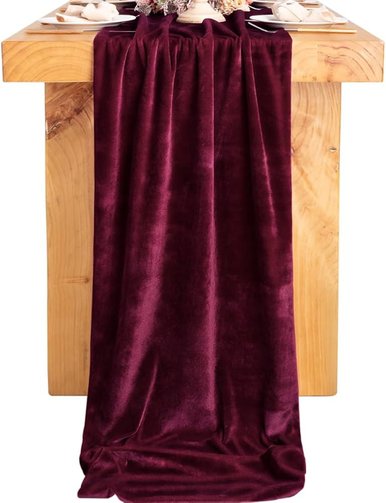 Socomi Burgundy Wine Red Velvet Table Runner 20 x 120 Inches 10ft Luxurious Thick Cotton Christma... | Amazon (US)