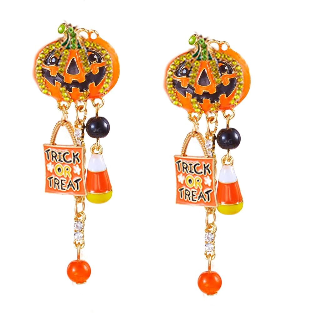 Halloween Pumpkin Earrings for Women Long Tassels Smiling Face Pumpkin Inlaid rhinestones Drop Ea... | Amazon (US)