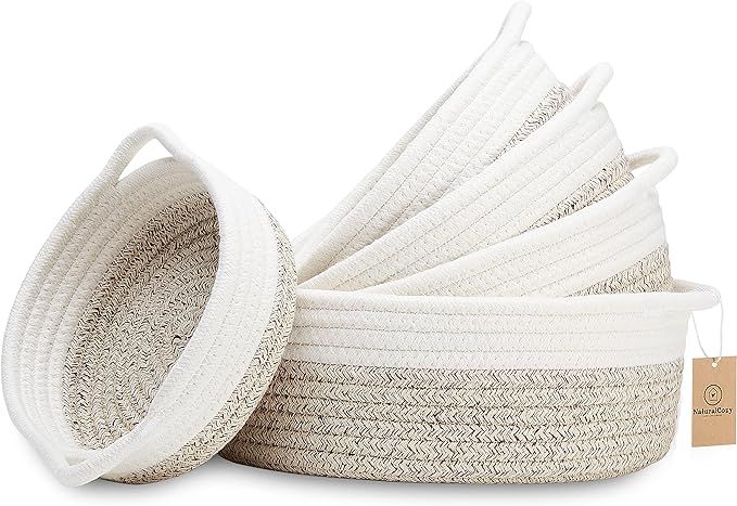 NaturalCozy 5-Piece Round Small Basket Set- Cotton Rope Woven Baskets for Organizing! Storage Bas... | Amazon (US)