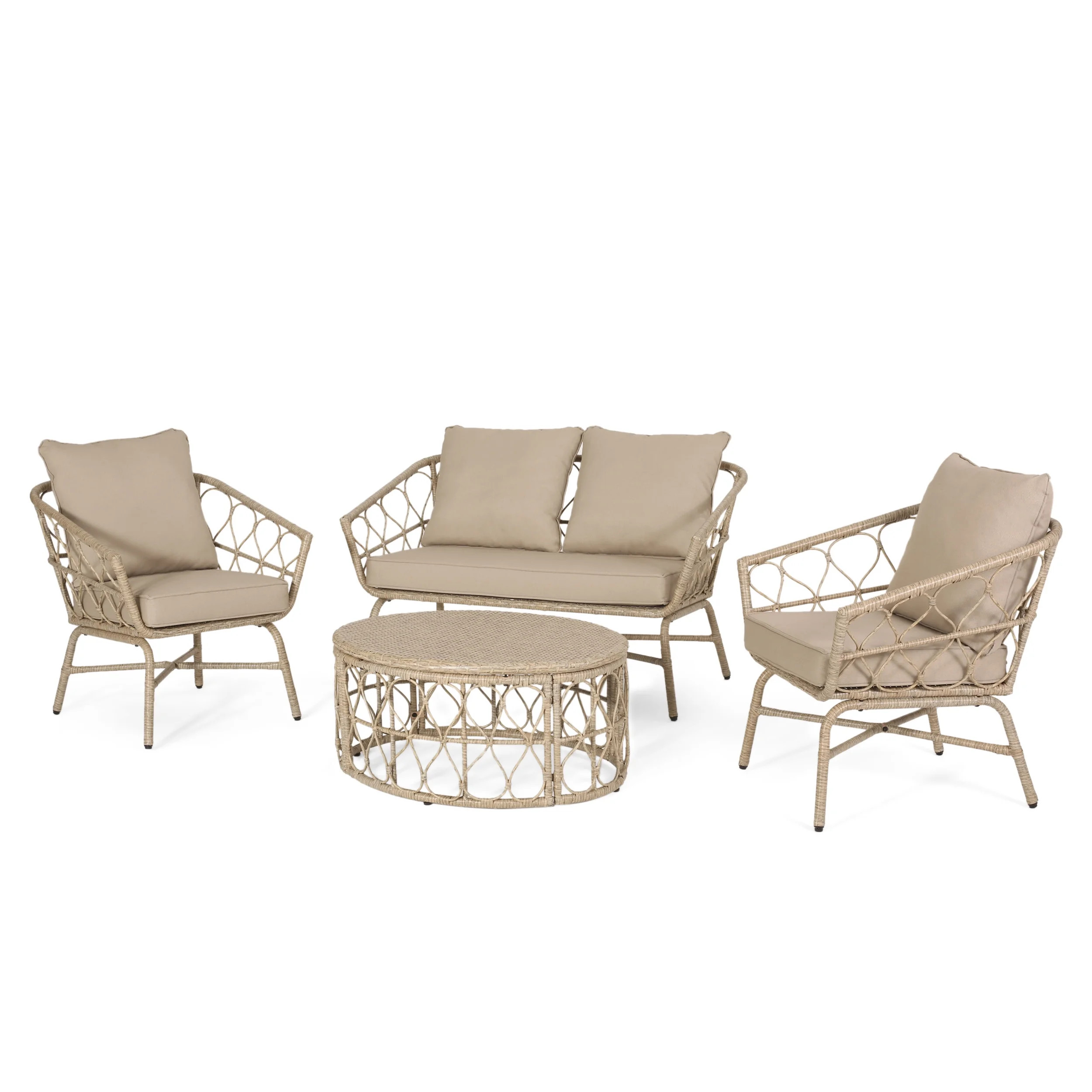 GDF Studio Colmar Outdoor Wicker 4 Seater Chat Set with Cushions, Light Brown and Beige - Walmart... | Walmart (US)