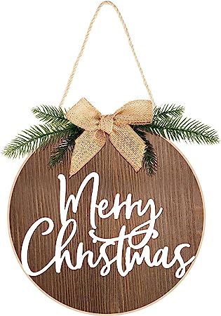 Christmas Sign Merry Christmas Decorations Wreath Hanging Sign Rustic Burlap Wooden Holiday Decor... | Amazon (US)