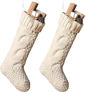 Toes Home 18 Inch Knitted Christmas Stockings, Pack 2 Xmas Gift Bags Cream | Amazon (US)