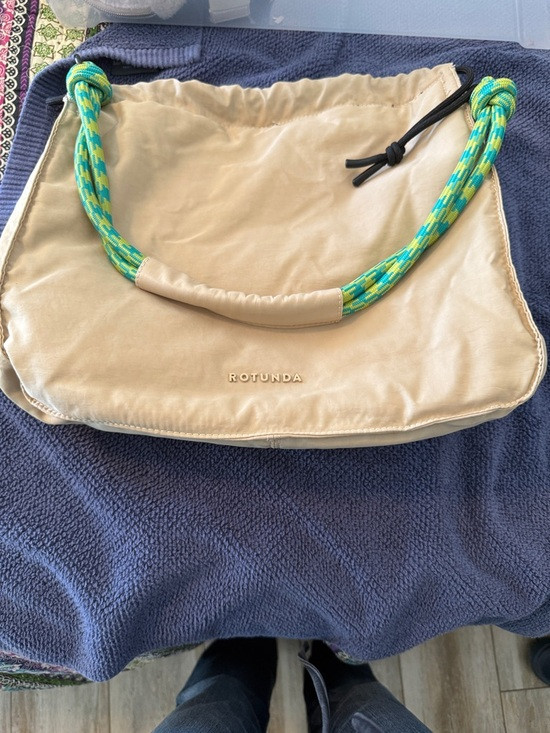 Rotunda Beige Shoulder Bag with Turquoise & Yellow Rope Handle | Poshmark