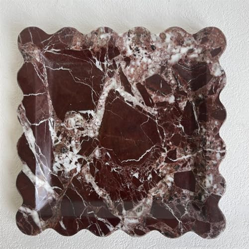 SAIDKOCC Vintage Natural Marble Tray Small Ornaments Scalloped Tray Handmade Storage Dish for Counter, Vanity, Dresser, Nightstand and Desk (Rosa Levanto) | Amazon (US)