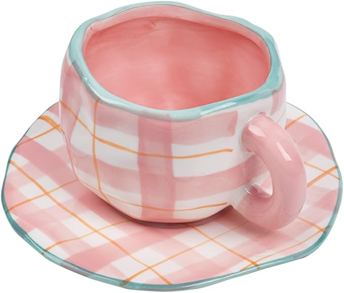 Koythin Ceramic Coffee Mug, Cute Pink Cup for Women with Saucer for Office and Home, Dishwasher a... | Amazon (US)