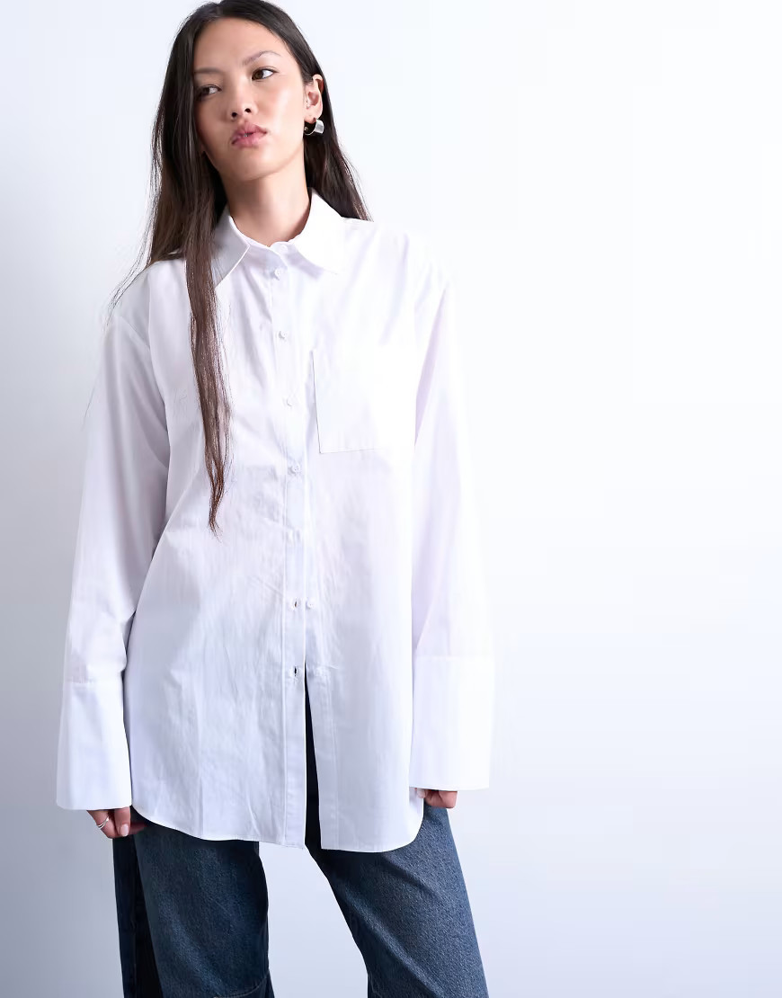 Topshop - Chemise oversize en popeline avec taille cintrée - Blanc | ASOS (Global)