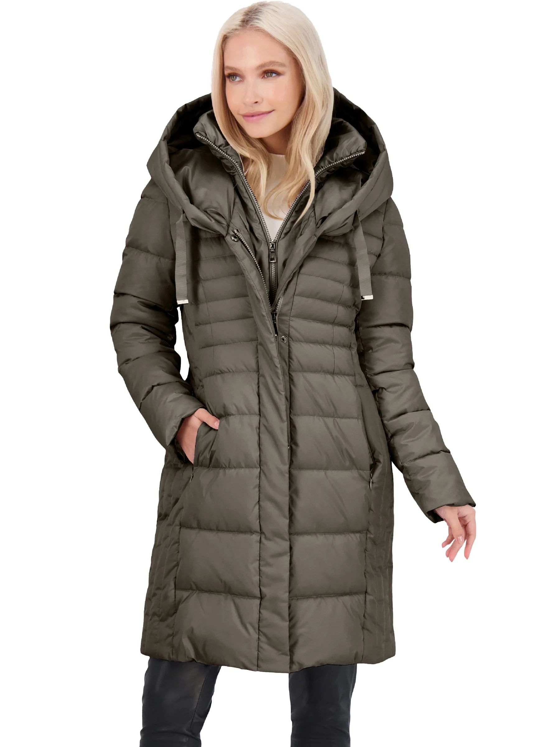 Tahari Casey Women's Quilted Down Fitted Puffer Coat with Bib Gray Size M | Walmart (US)