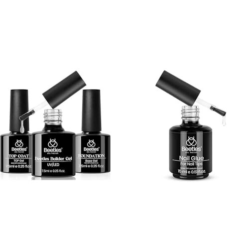 Beetles 3 Pcs Builder Gel No Wipe Base Top Coat Set Gel Polish 9 in 1 Nail Glue with 0.5 Fl Oz Super Strong Brush | Amazon (US)