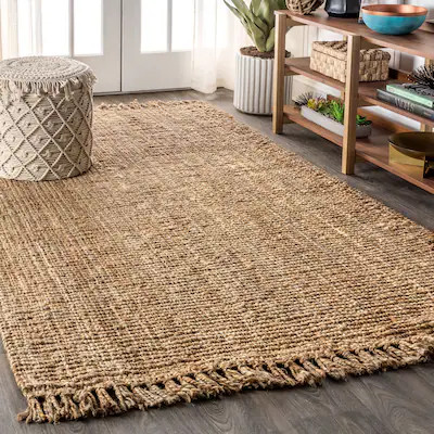 JONATHAN  Y FIBER Pata Handwoven Fringe Chunky 3 x 5 (ft) Flatweave Jute Natural Rectangular Indo... | Lowe's