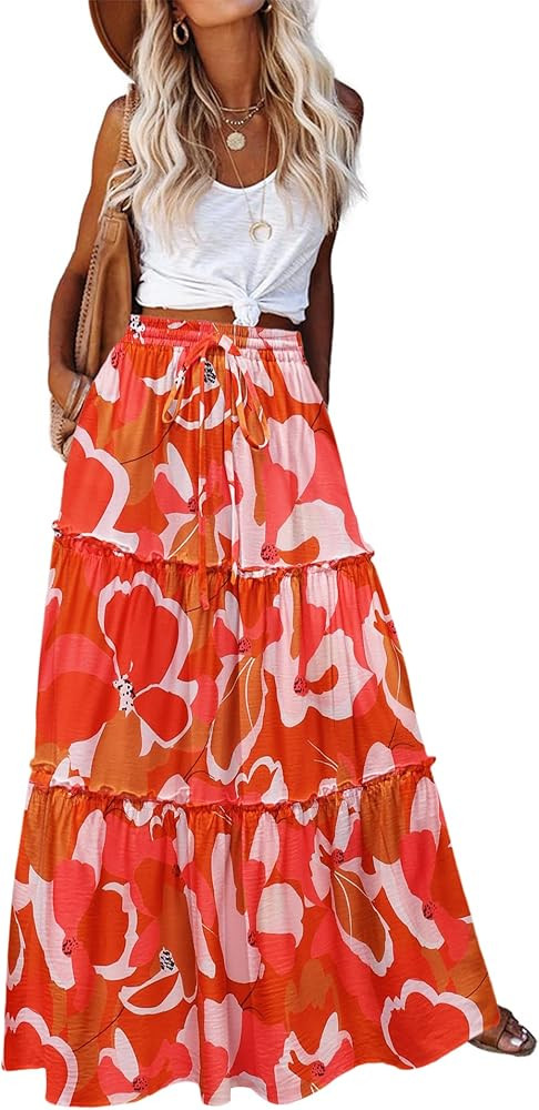 Zeagoo Womens Casual Maxi Skirts for Women 2025 High Waist Boho Skirts Floral Printed Long Flowy ... | Amazon (US)
