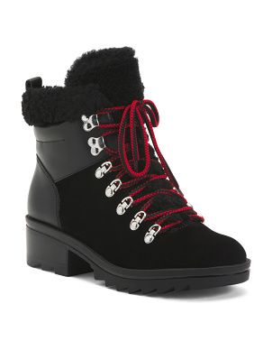 Sherpa And Leather Lug Sole Boots | TJ Maxx