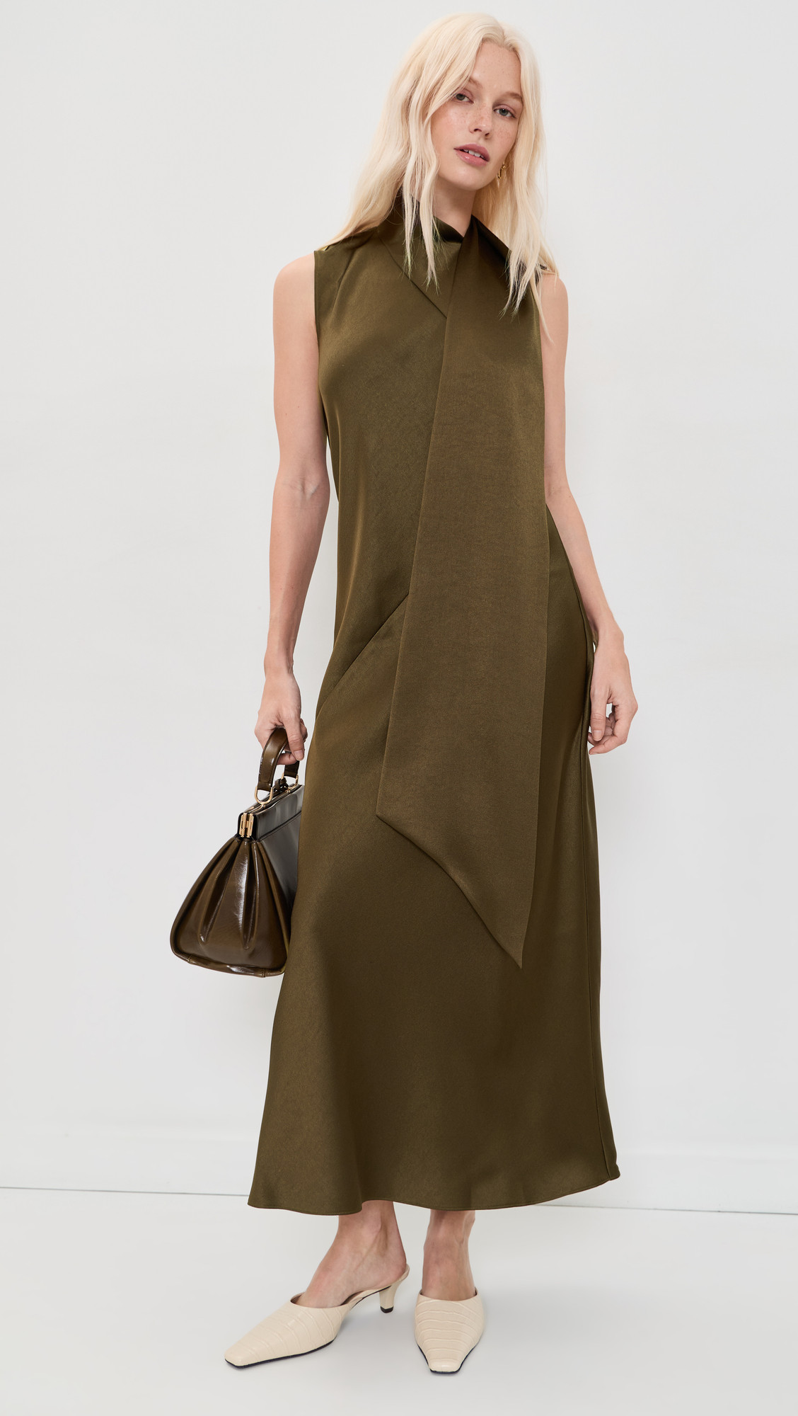 Vince Draped Scarf Tie Sleeveless Dress Cypress 6 | Shopbop
