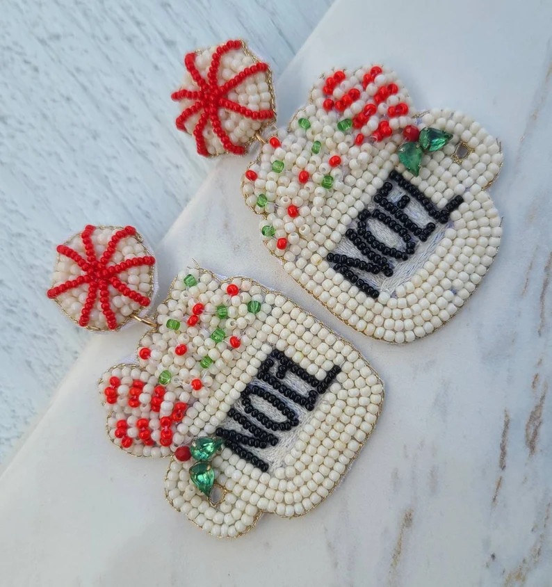 Luxury Beaded Earrings Christmas Earrings Peppermint Mocha - Etsy | Etsy (US)