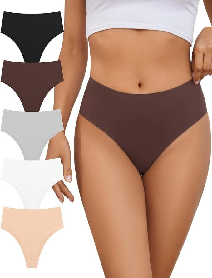 GREENBAA No Show High Rise Bikini Panties Women's Seamless Hi Cut Underwear Pack | Amazon (US)
