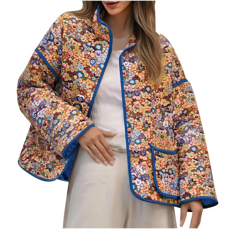 Women's Casual Floral Long-sleeved Jacket Without Hood | Walmart (US)