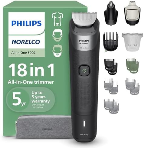 Philips Norelco All-in-One 18-Piece Trimmer 5000 Series - Shaver and Clipper for Face, Hair & Bod... | Amazon (US)
