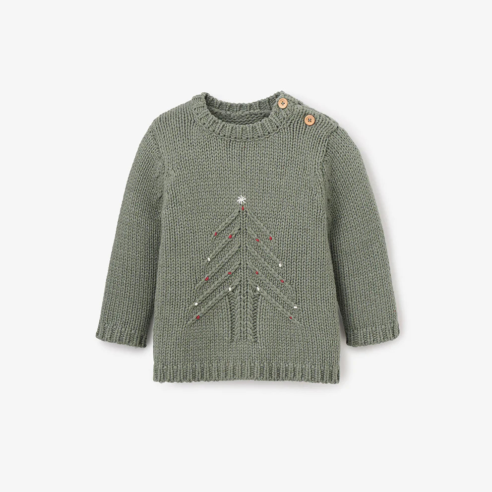 Green Christmas Tree Knit Pullover | Elegant Baby