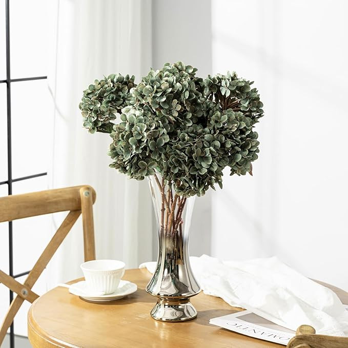 Hydrangea Artificial Flowers,Green Artificial Flower Fake Silk Hydrangea, Heads Bouquet with Stem... | Amazon (US)