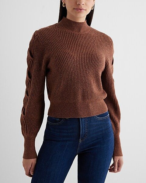 Mock Neck Braid Knit Sleeve Sweater | Express