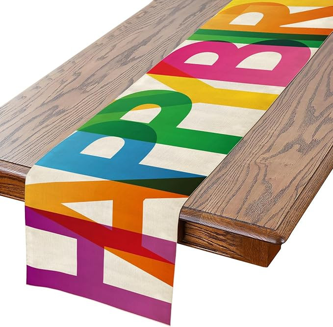 Happy Birthday Table Runner Colorful 13x72 Inch Polyester Linen Table Decoration for Kitchen Dinn... | Amazon (US)