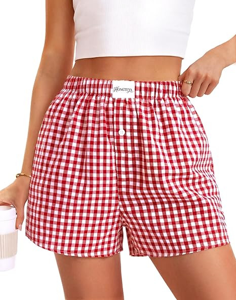 HONGTEYA Boxer Shorts for Women Casual Summer Pajama Shorts Women Gingham Plaid Shorts Y2k Beach ... | Amazon (US)