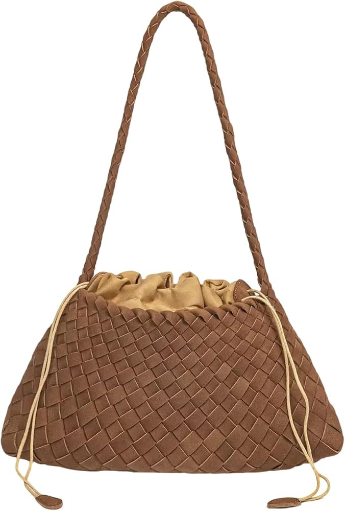 woven tote bag woven leather shoulder bag for women brown leather purse | Amazon (US)