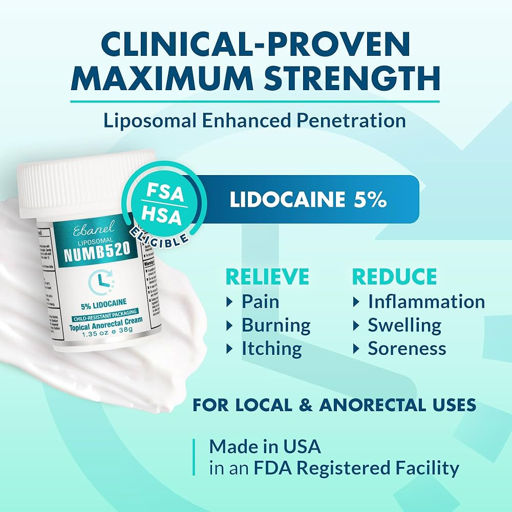 Ebanel 5% Lidocaine Numbing Cream, Pain Relief Burn Itch Numb Cream, Maximum Strength Topical Ane... | Amazon (US)