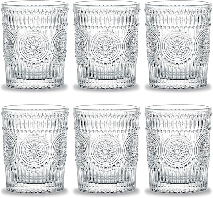 Kingrol 6 Pack 9 oz Romantic Water Glasses, Premium Drinking Glasses Tumblers, Vintage Glassware ... | Amazon (US)