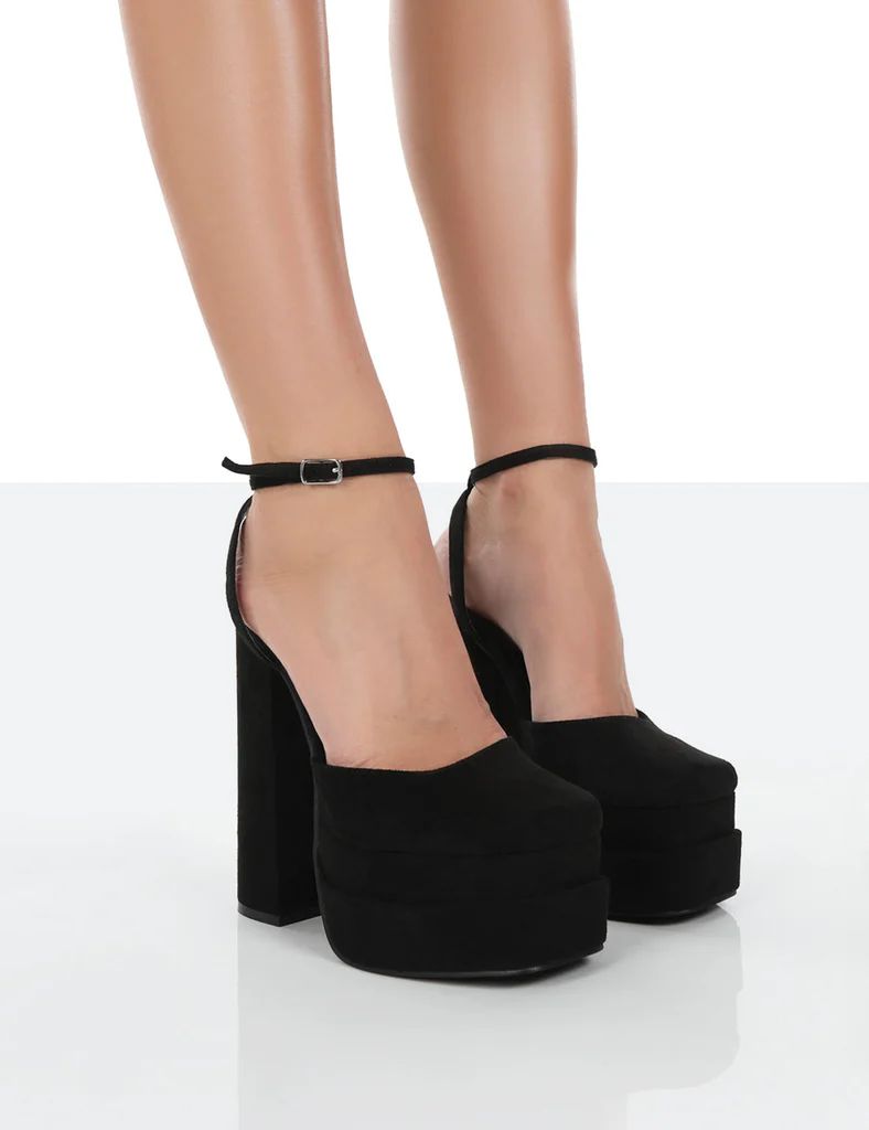 Moonchild Wide Fit Black Faux Suede Closed Toe Statement Platform Block Heels | Public Desire (US & CA)