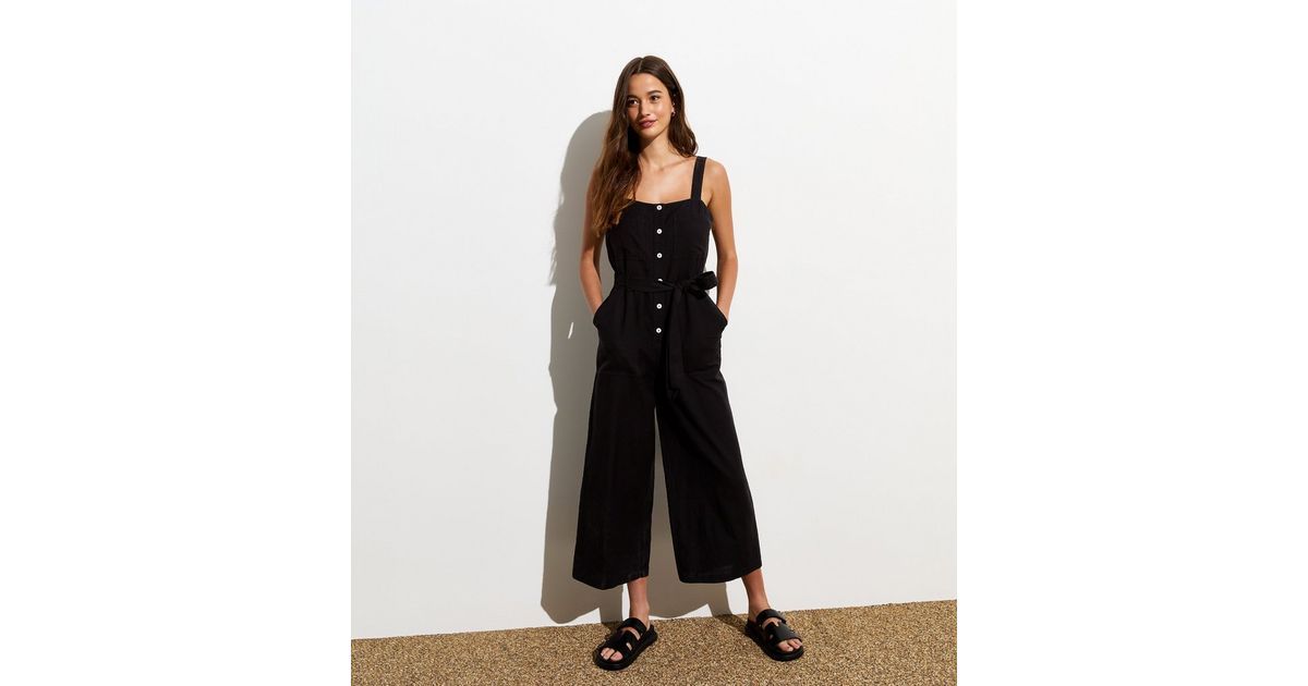 Black Square-Neck Cotton Jumpsuit  | New Look | New Look (UK)