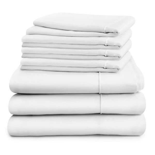 Egyptian Cotton Sateen Luxury Duvet Cover and Deep Fitted Sheet Set With Four Pillowcases, Pure W... | Hampton and Astley
