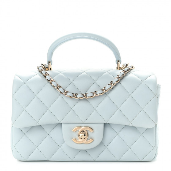 CHANEL

 Lambskin Quilted Mini Top Handle Rectangular Flap Light Blue | Fashionphile