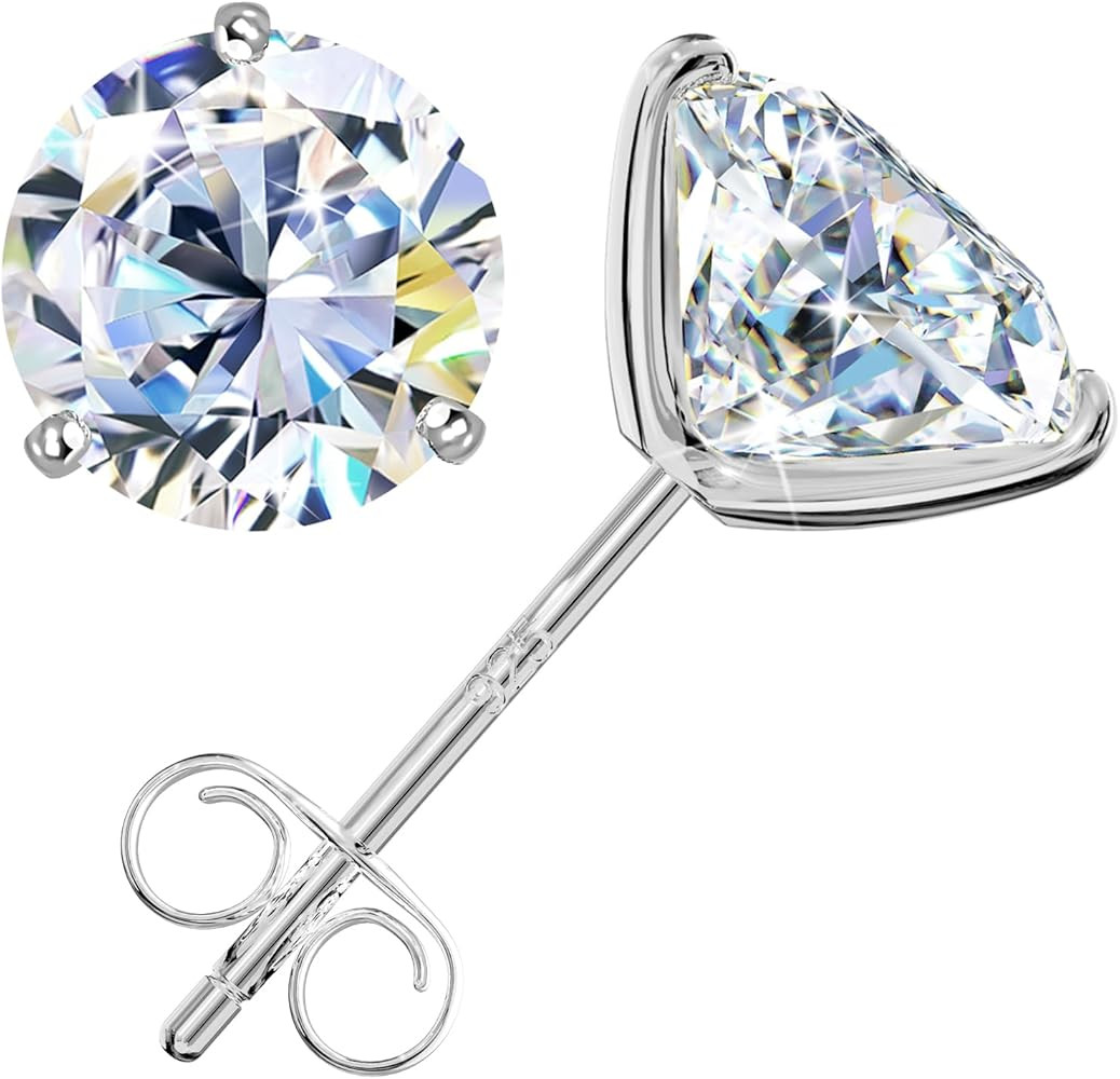 Moissanite Earrings for Men Women, 0.6ct-4ct D Color VVS1 Clarity Round Cut Moissanite Stud Earri... | Amazon (US)