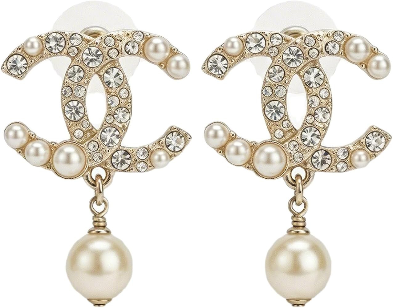 18K Gold Plated Earrings for Women Non Allergenic Pearl Dangle Earrings Birthday Gift Diamond Ear... | Amazon (US)