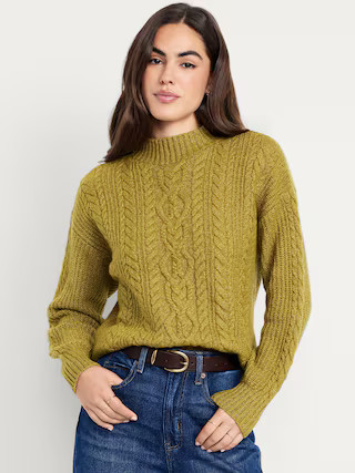 SoSoft Cropped Mock-Neck Cable Sweater | Old Navy (US)