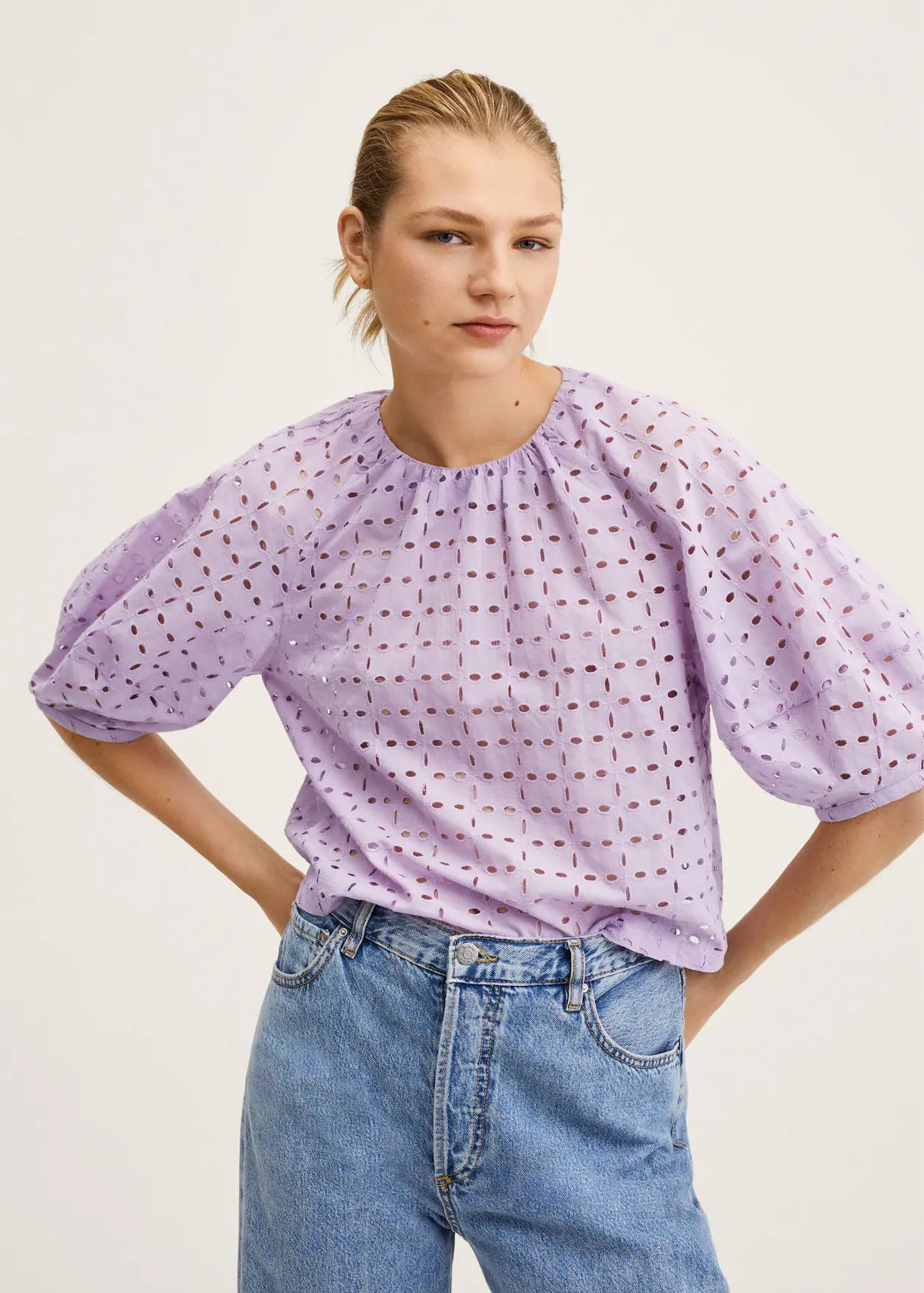 Cotton blouse with openwork details | MANGO (US)