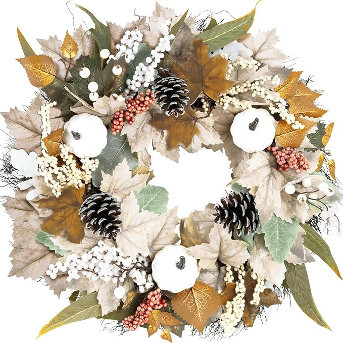Neutral Fall Wreaths for Front Door - 20" Outdoor Fall Decorations for Home and Porch Neutral Aut... | Amazon (US)