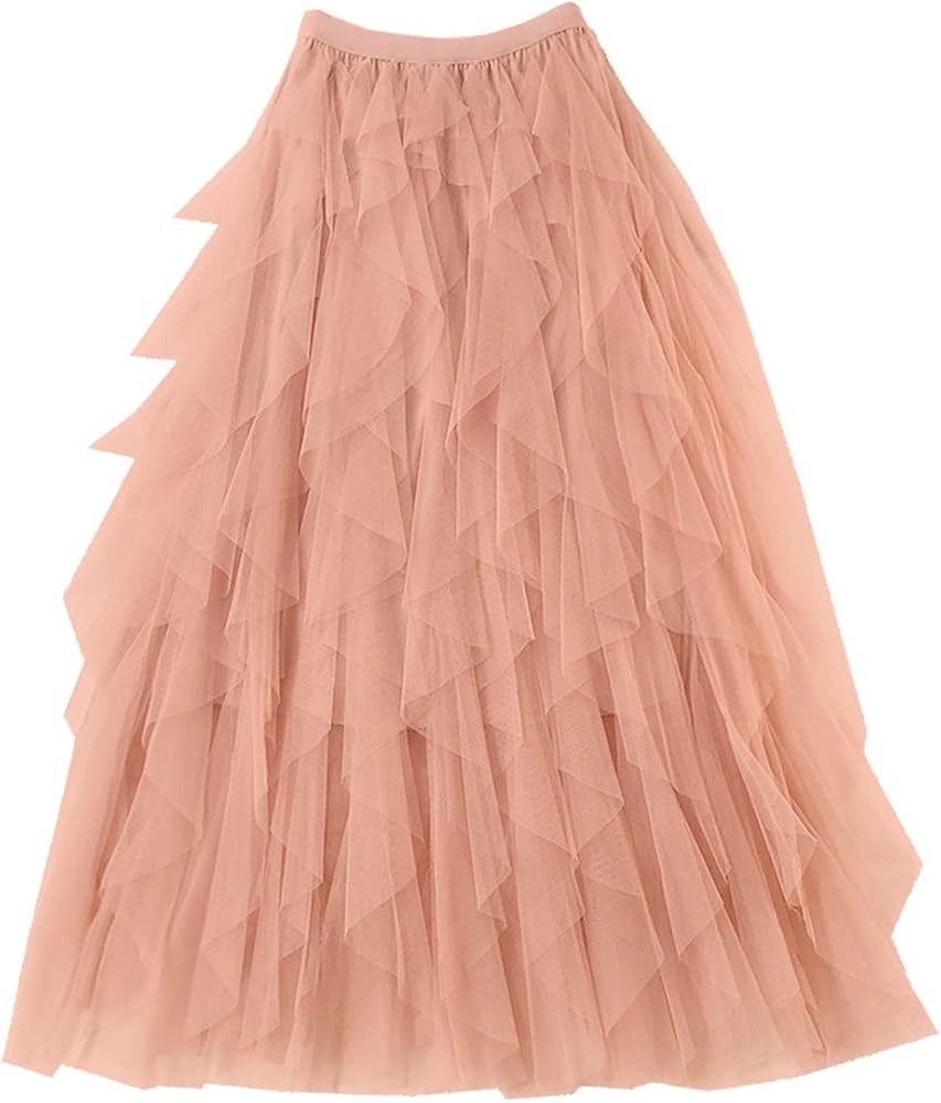 Femiserah Women's Long Rainbow A Line Tulle Tutu Skirts Tiered Skirt Petticoat | Amazon (US)
