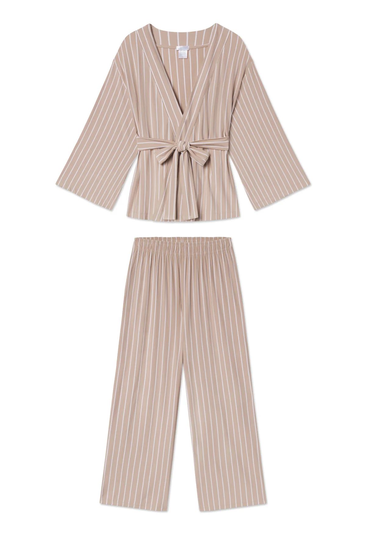 DreamKnit Kimono Pajama Set in Driftwood Stripe | Lake Pajamas