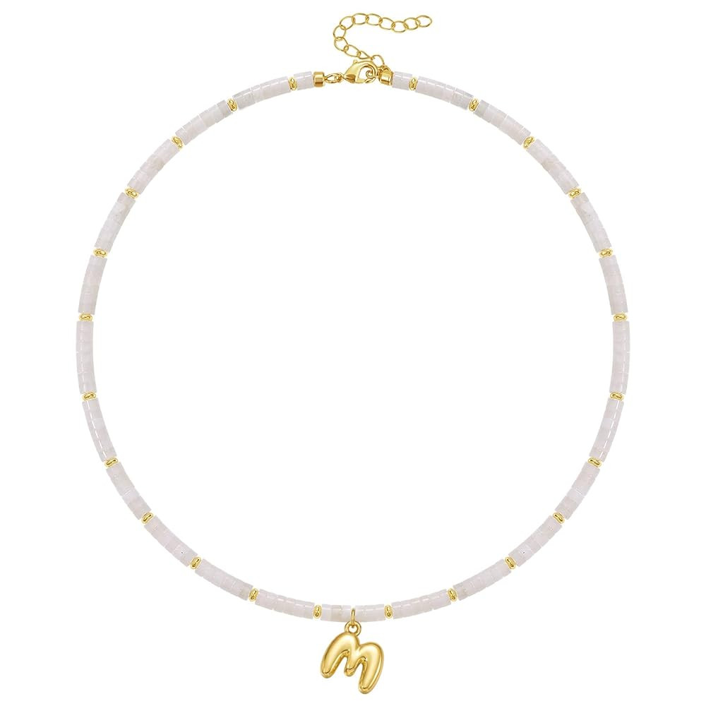 KELORIS PATH Beaded Initial Necklace for Women, 14K Gilded Plated Bubble Letter Pendant Natural H... | Amazon (US)