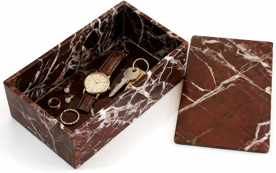 Natural Marble Jewelry Box with Lid, Purple-Red Stone Storage Box for Rings, Keys, Watches and Sm... | Amazon (US)