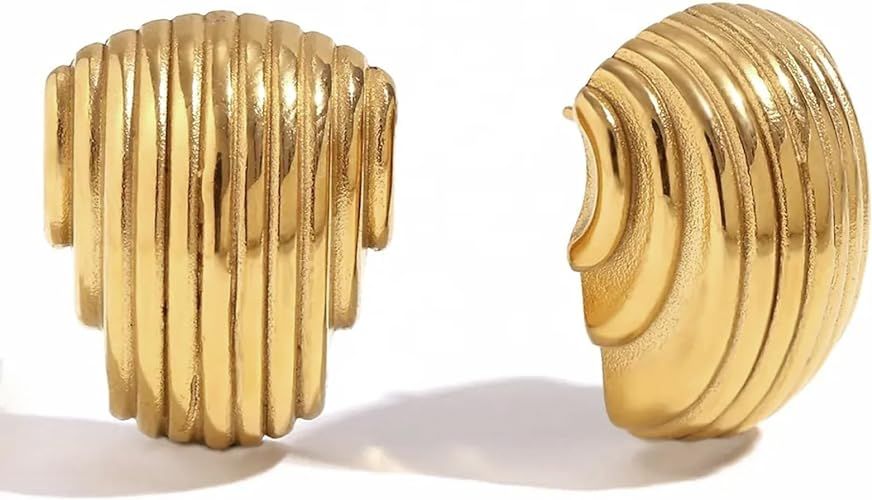 Big Gold Statement Earrings for Women Trendy, Chunky Gold Earrings Shell Wing Square Earrings Lig... | Amazon (US)