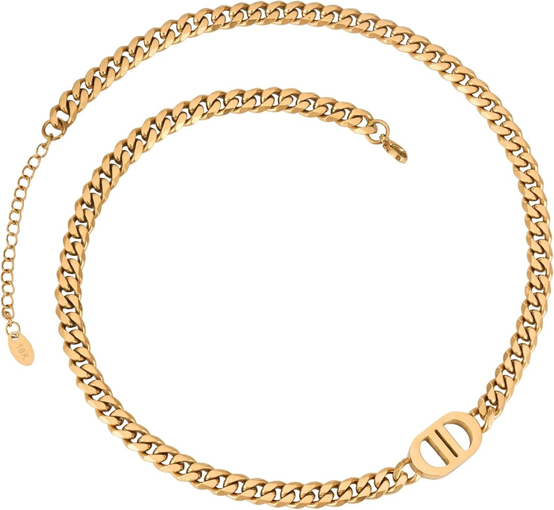 CG&KYGG Womens 18K Real Gold Plated Initial Necklace Choker with Double D Letter, 6mm 316L Stainl... | Amazon (US)