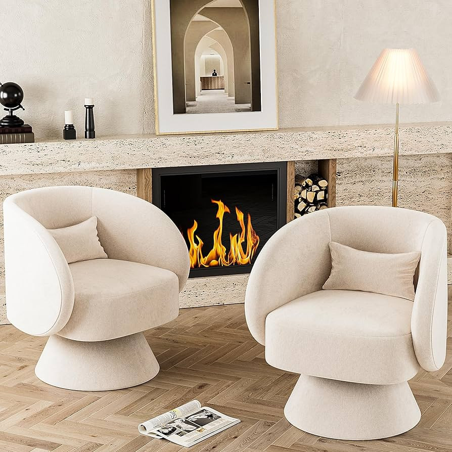 Swivel Barrel Chair Set of 2, Upholstered Swivel Accent Chairs for Living Room, Comfy 360 Degree ... | Amazon (US)
