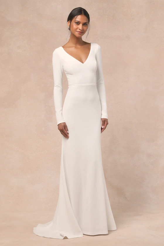 Feeling of Forever White Long Sleeve Mermaid Maxi Dress | Lulus